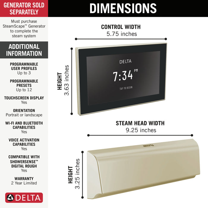 Delta Universal Showering Components 5CB Unilateral Digital Steam Package, lumicoat polished nickel - view 2