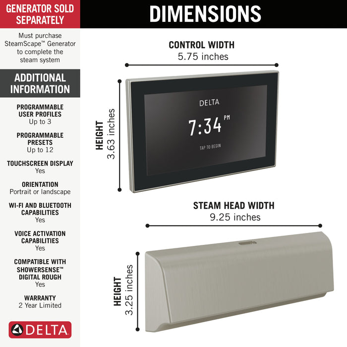 Delta Universal Showering Components 5CB Unilateral Digital Steam Package, lumicoat stainless - view 2