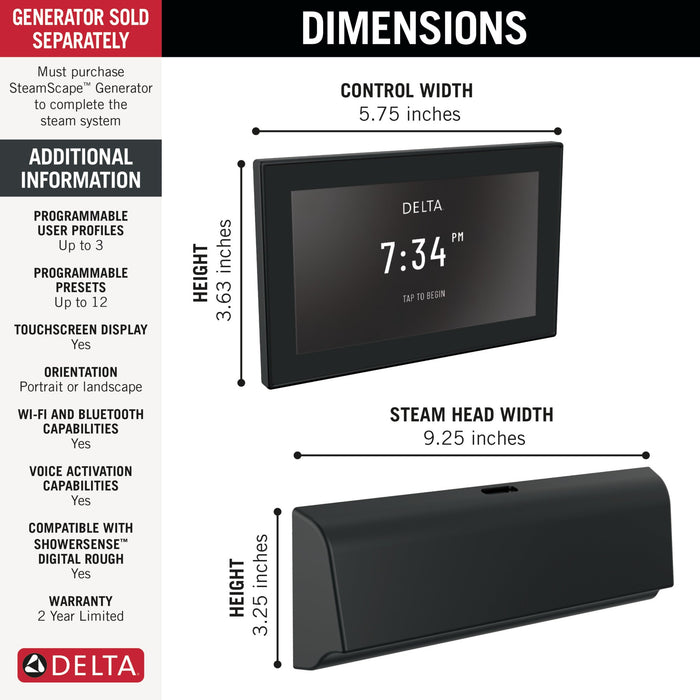 Delta Universal Showering Components 5CB Unilateral Digital Steam Package, matte black - view 5