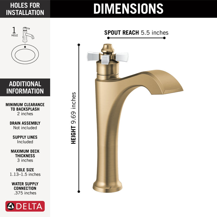 Delta Dorval 657 Single Handle Mid-Height Vessel Bathroom Faucet, champagne bronze porcelain - view 2