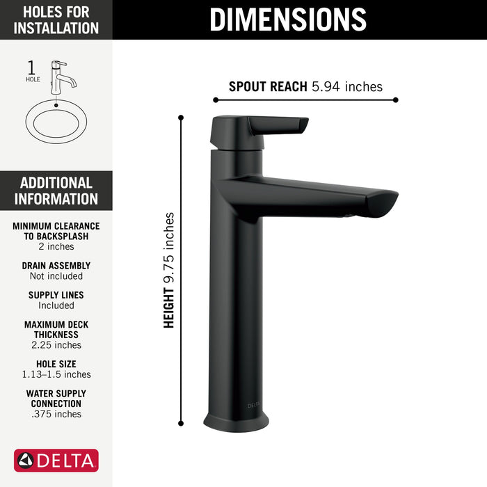 Delta Galeon 671 Single Handle Mid-Height Bathroom Faucet, matte black - view 2