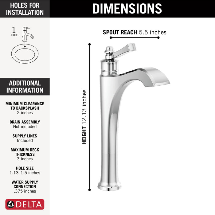 Delta Dorval 756 Single Handle Vessel Bathroom Faucet, chrome - view 2