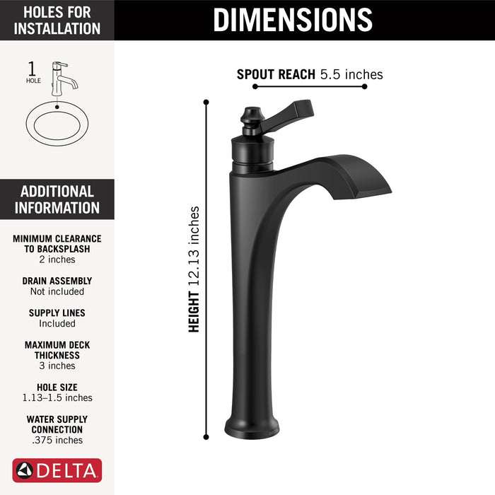 Delta Dorval™: Single Handle Vessel Bathroom Faucet - Less Handle, matte black - view 4