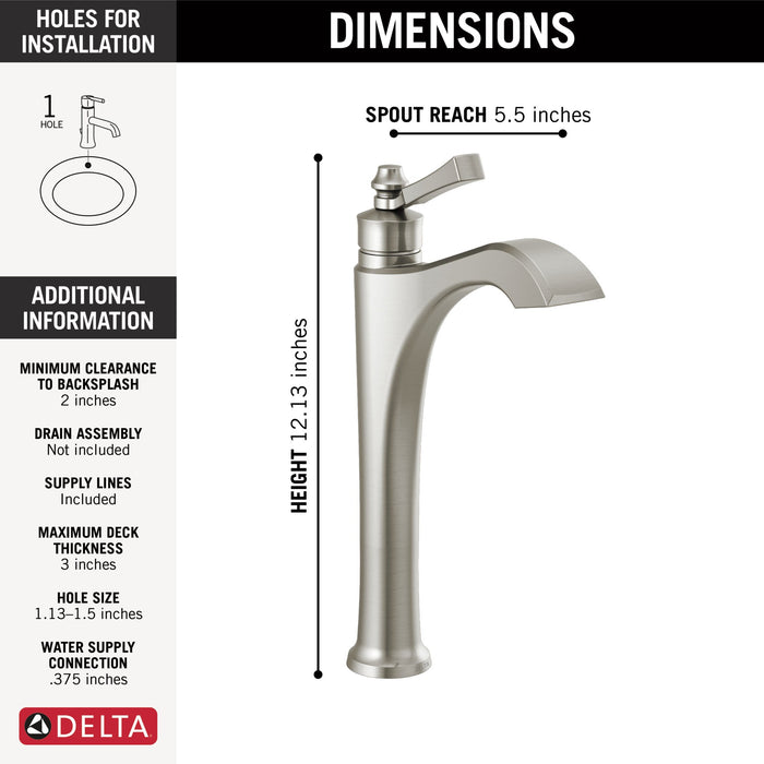 Delta Dorval 756 Single Handle Vessel Bathroom Faucet, stainless - view 2