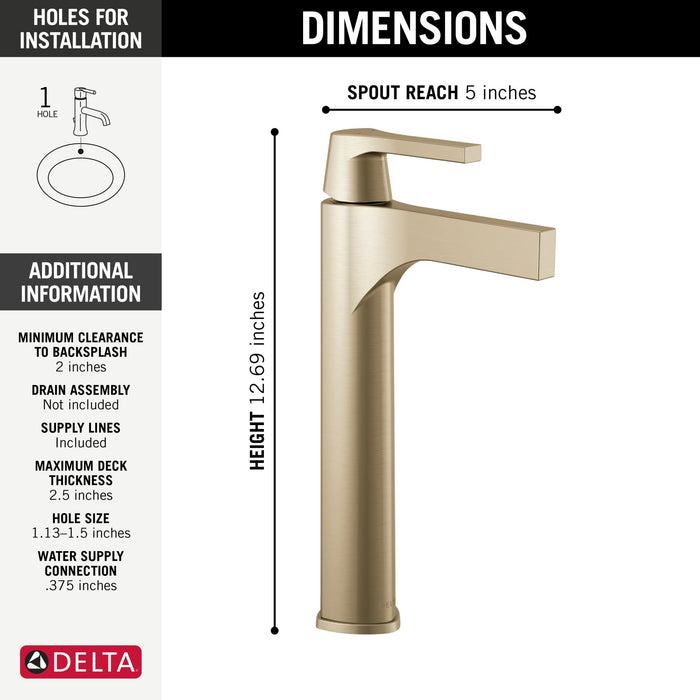 Delta Zura 774 Single Handle Vessel Bathroom Faucet, champagne bronze - view 2