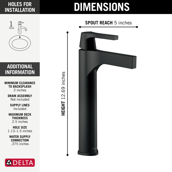 Delta Zura 774 Single Handle Vessel Bathroom Faucet, matte black - view 2