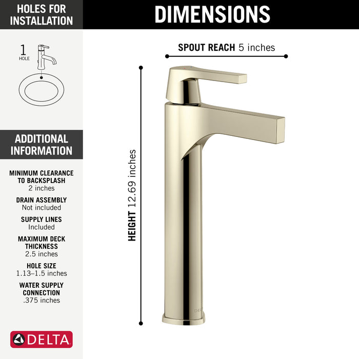 Delta Zura 774 Single Handle Vessel Bathroom Faucet, polished nickel - view 4