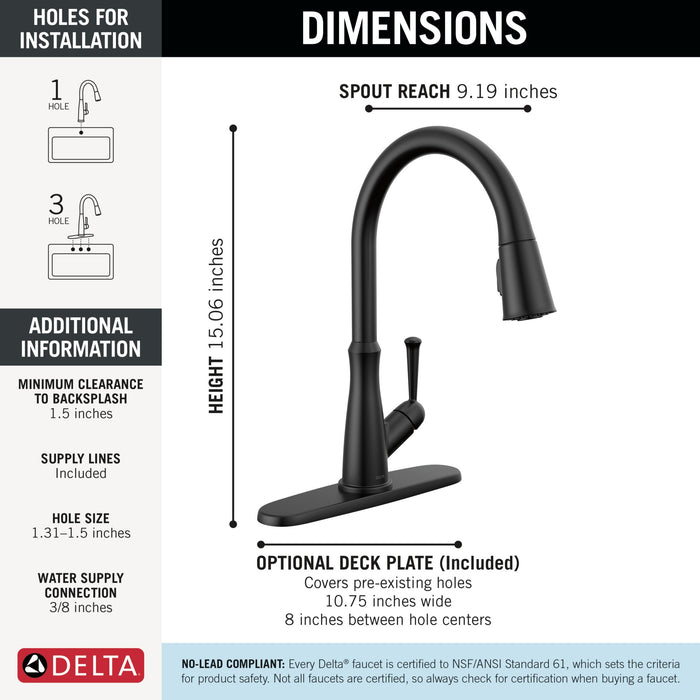 Delta Westville: Single Handle Pull-Down Kitchen Faucet, matte black - view 4
