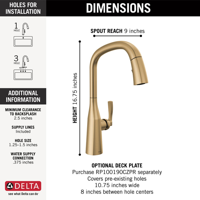 Delta Stryke 9176 Single Handle Pull-Down Kitchen Faucet, lumicoat champagne bronze - view 3