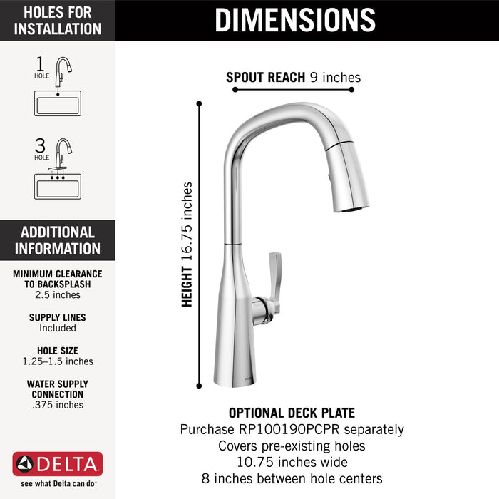 Delta Stryke 9176 Single Handle Pull-Down Kitchen Faucet, lumicoat chrome - view 3