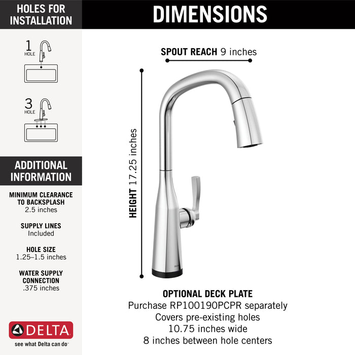 Delta Stryke 9176TV TouchTouch 2O Pull-Down Kitchen w/ Voice, lumicoat chrome - view 3