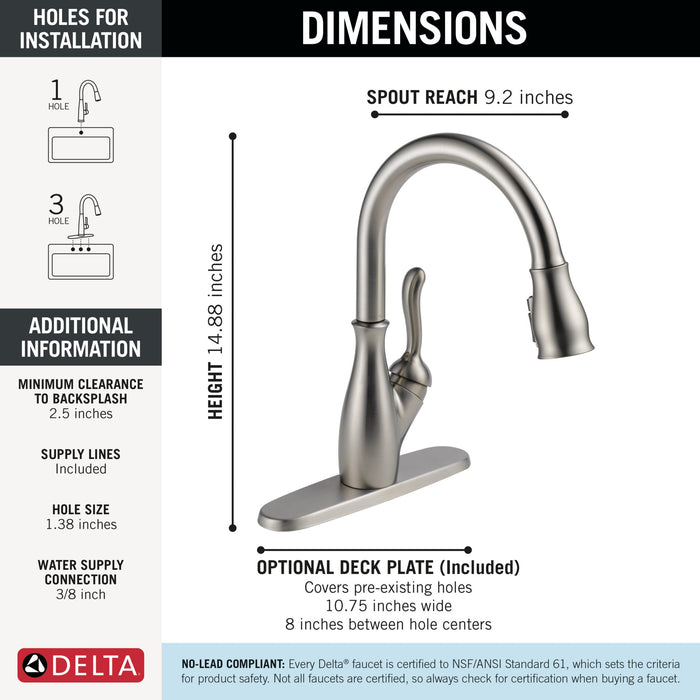 Delta Leland 9178 Single Handle Pull-Down Kitchen Faucet with ShieldSpray Technology, spotshield stainless - view 3