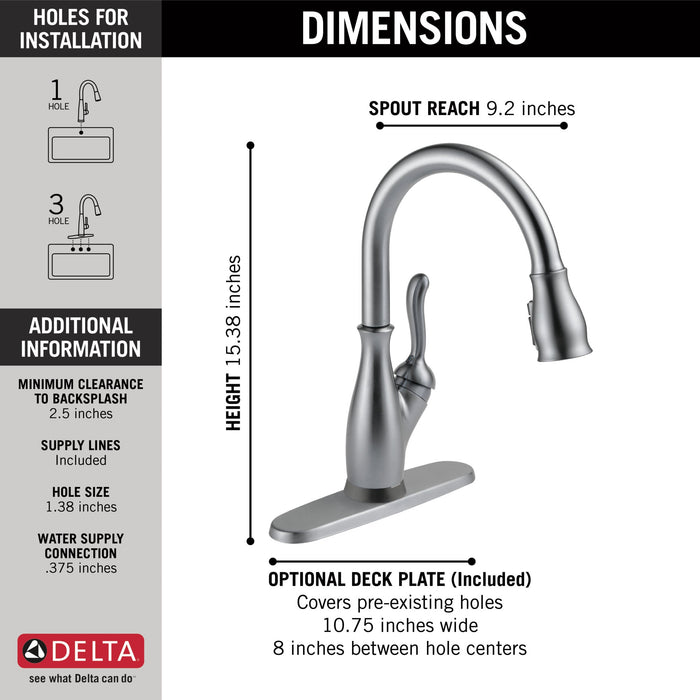 Delta Leland: VoiceIQ Single Handle Pull-Down Faucet with Touch2O Technology, arctic stainless - view 2
