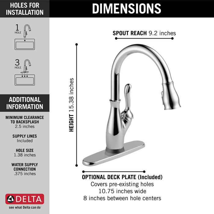 Delta Leland: VoiceIQ Single Handle Pull-Down Faucet with Touch2O Technology, chrome - view 2
