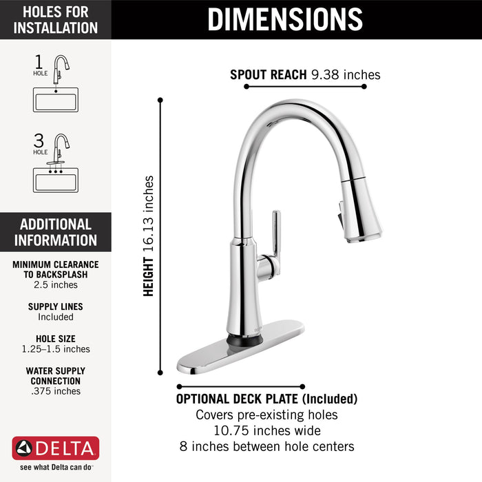 Delta Coranto 9179T Single Handle Pull-Down Kitchen Faucet with TouchTouch 2O Technology, chrome - view 2