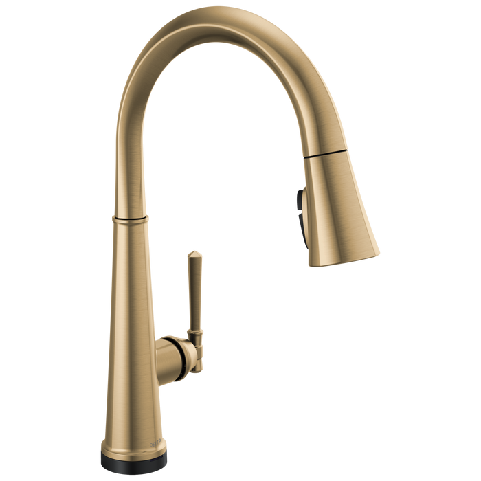 Delta Emmeline: Single Handle Pull Down Kitchen Faucet with Touch2O Technology, lumicoat champagne bronze