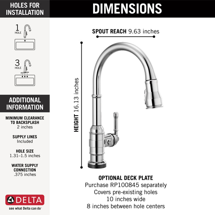 Delta Broderick 9190T Single Handle Pull-Down Kitchen Faucet With TouchTouch 2O Technology, chrome - view 4