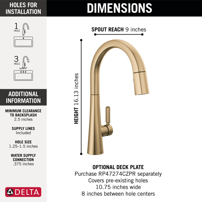 Delta Monrovia 9191 Single Handle Pull-Down Kitchen Faucet, lumicoat champagne bronze - view 3
