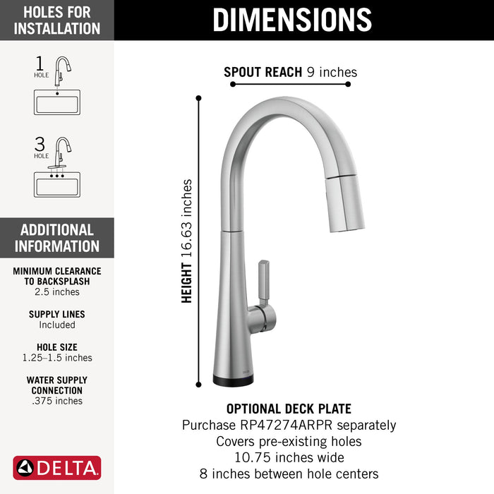Delta Monrovia: Single Handle Pull-Down Kitchen Faucet With Touch2O Technology, lumicoat arctic stainless - view 3