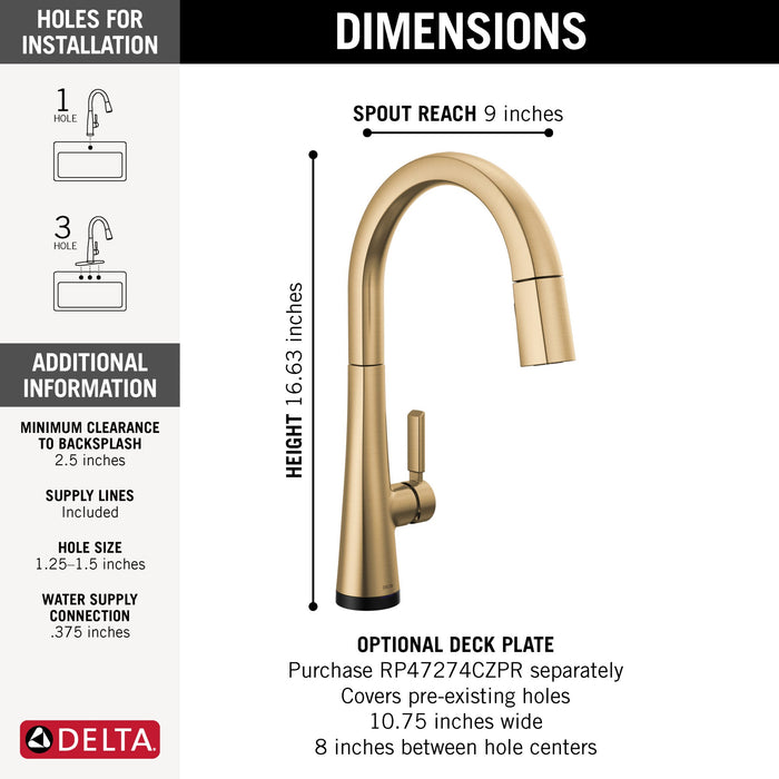 Delta Monrovia: Single Handle Pull-Down Kitchen Faucet With Touch2O Technology, lumicoat champagne bronze - view 3