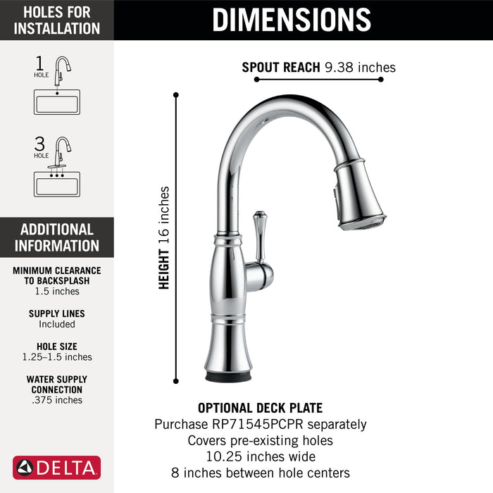 Delta Cassidy™: Single Handle Pull-Down Kitchen Faucet with Touch<sub>2</sub>O and ShieldSpray Technologies, lumicoat...