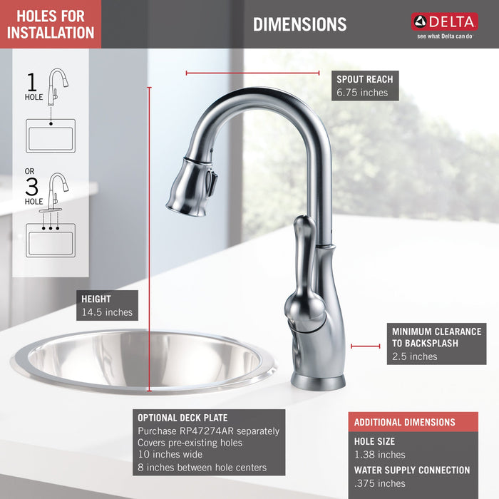 Delta Leland 9678 Single Handle Pull-Down Bar / Prep Faucet, arctic stainless - view 3