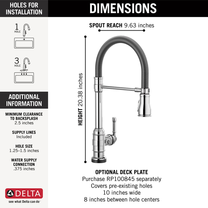 Delta Broderick 9690T Single-Handle Pull-Down Spring Kitchen Faucet with TouchTouch 2O Technology, chrome - view 3