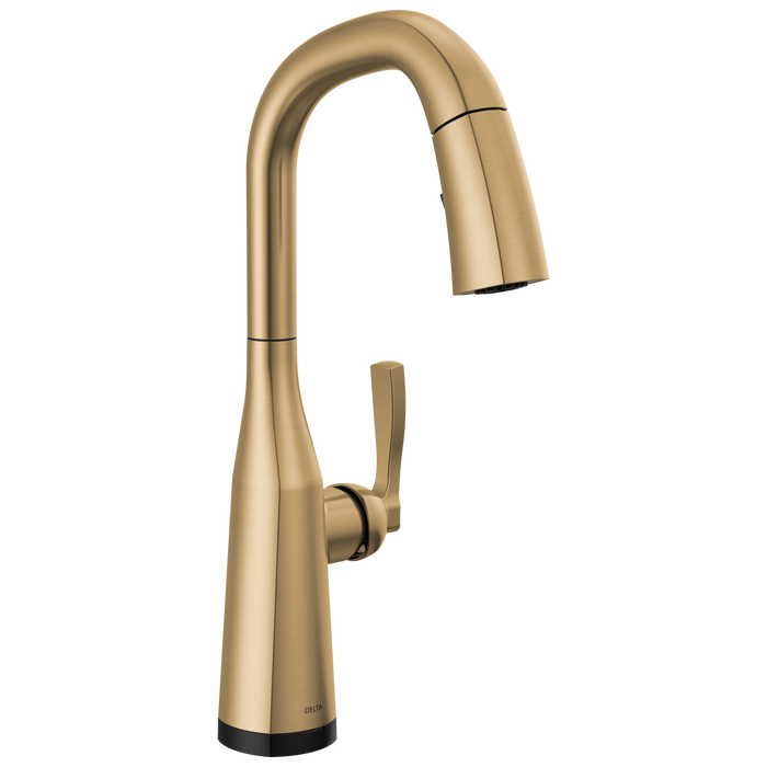 Delta Stryke 9976T Single Handle Pull-Down Bar/Prep Faucet with TouchTouch 2O Technology, lumicoat champagne bronze