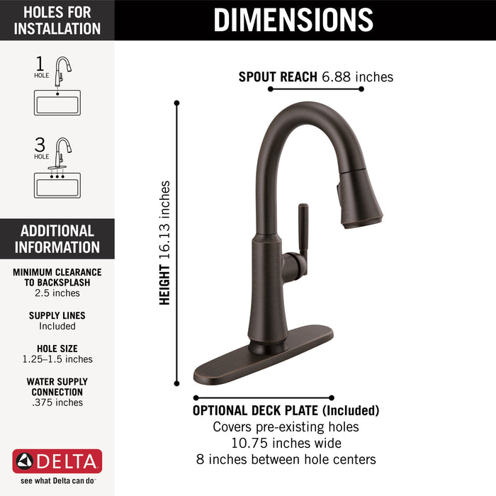 Delta Coranto 9979T Single Handle Pull-Down Bar/Prep Faucet with TouchTouch 2O Technology, venetian bronze - view 2