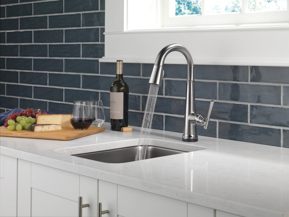 Delta Emmeline: Single Handle Pull Down Bar/Prep Faucet with Touch2O Technology, lumicoat arctic stainless - view 4
