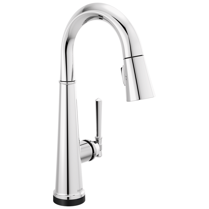 Delta Emmeline: Single Handle Pull Down Bar/Prep Faucet with Touch2O Technology, lumicoat chrome