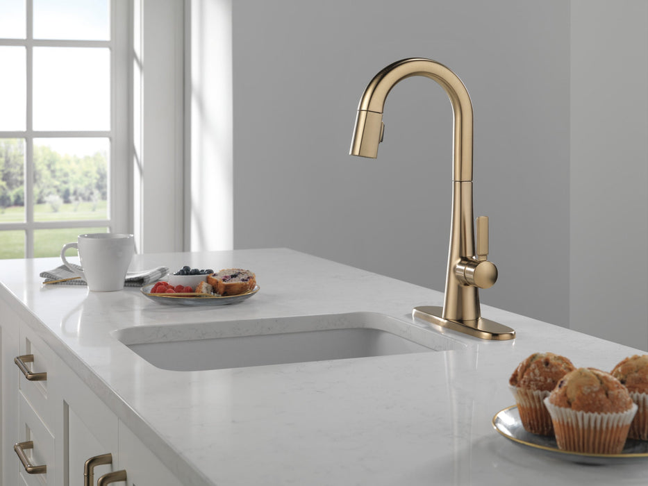 Delta Monrovia 9991 Single Handle Pull-Down Bar/Prep Faucet, lumicoat champagne bronze - view 5