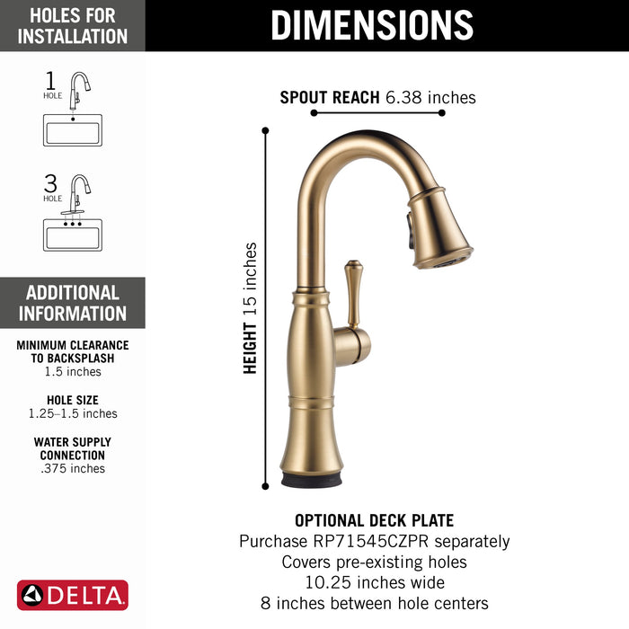 Delta Cassidy: Single Handle Pulldown Bar/Prep with Touch<sub>2</sub>O Technology, lumicoat champagne bronze - view 3