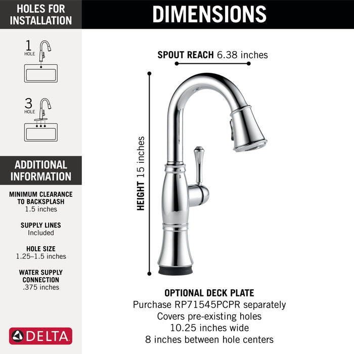 Delta Cassidy: Single Handle Pulldown Bar/Prep with Touch<sub>2</sub>O Technology, lumicoat chrome - view 3