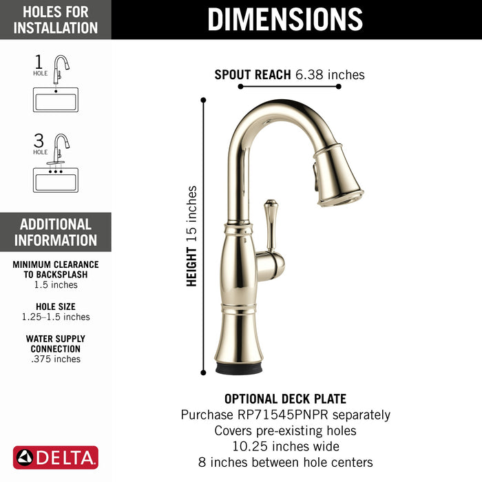 Delta Cassidy: Single Handle Pulldown Bar/Prep with Touch<sub>2</sub>O Technology, lumicoat polished nickel - view 3