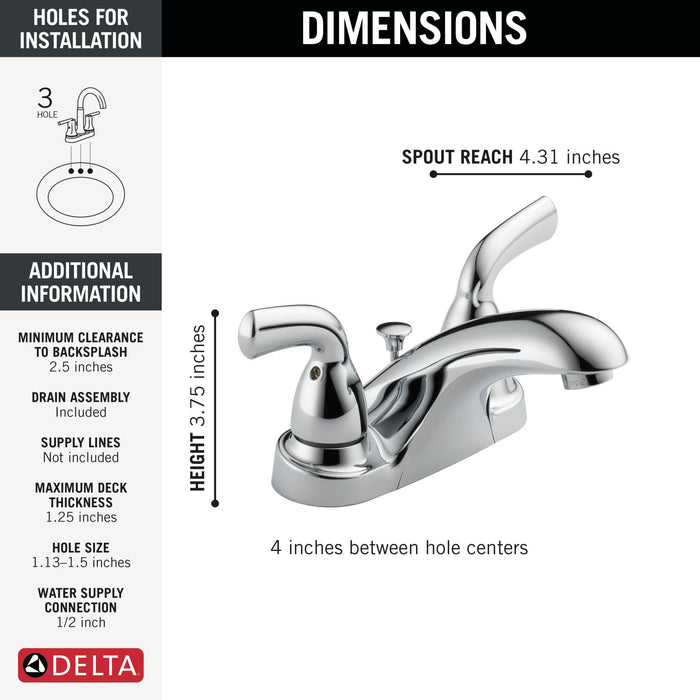 Delta Foundations B2510LF Two Handle Centerset Bathroom Faucet, chrome - view 5