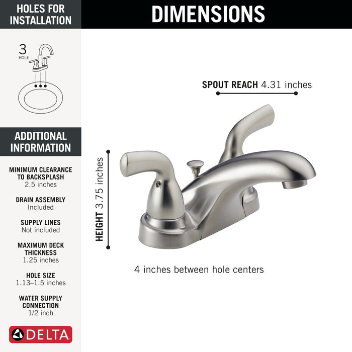 Delta Foundations B2510LF Two Handle Centerset Bathroom Faucet, stainless - view 5
