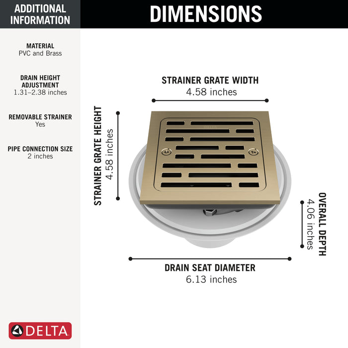 Delta DT062412 4" Tile-In Square Shower Drain, champagne bronze - view 4