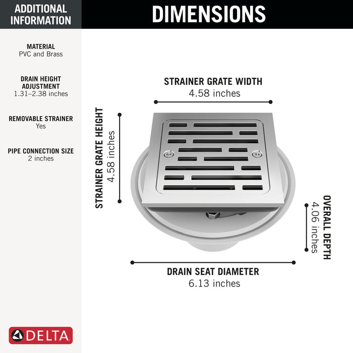Delta DT062412 4" Tile-In Square Shower Drain, chrome - view 2