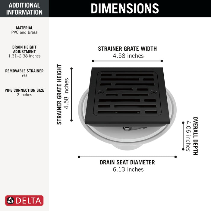 Delta DT062412 4" Tile-In Square Shower Drain, matte black - view 4