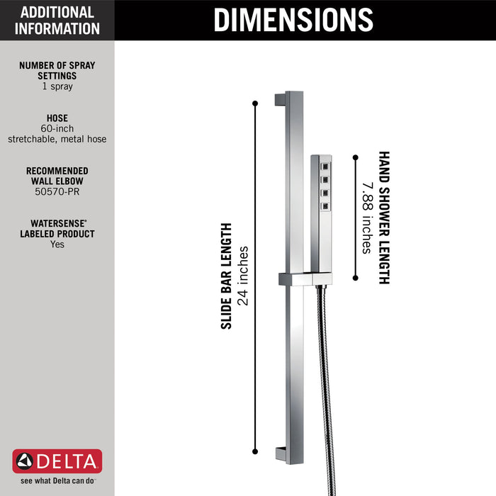 Delta Universal Showering Components 51567 H2OKINETIC Single-Setting Slide Bar Hand Shower, lumicoat chrome - view 3