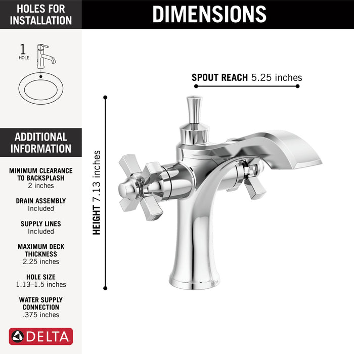 Delta Dorval 857 Two Handle Single Hole Monoblock Bathroom Faucet, chrome - view 2