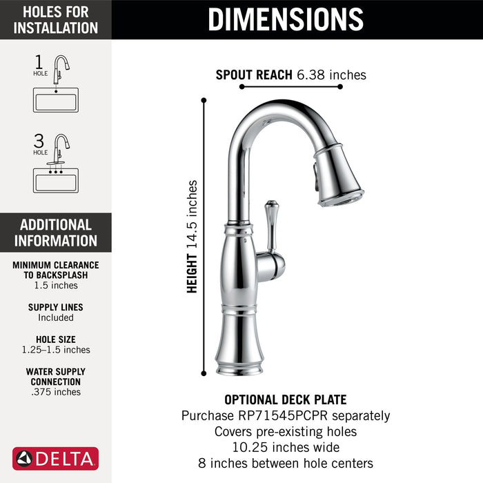 Delta Cassidy 9997 Single Handle Pull-Down Bar/Prep Faucet, lumicoat chrome - view 3
