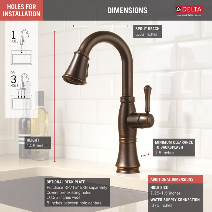 Delta Cassidy 9997 Single Handle Pull-Down Bar/Prep Faucet, venetian bronze - view 5