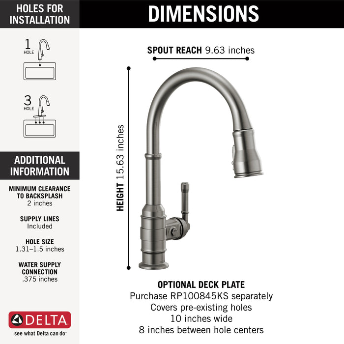 Delta Broderick 9190 Single Handle Pull-Down Kitchen Faucet, black stainless - view 3