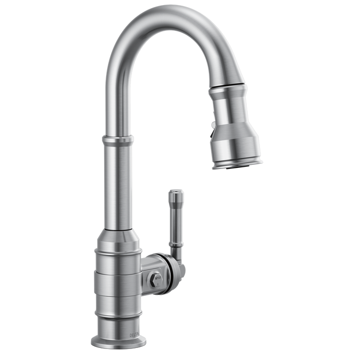 Delta Broderick 9990 Single Handle Pull-Down Bar/Prep Faucet, arctic stainless