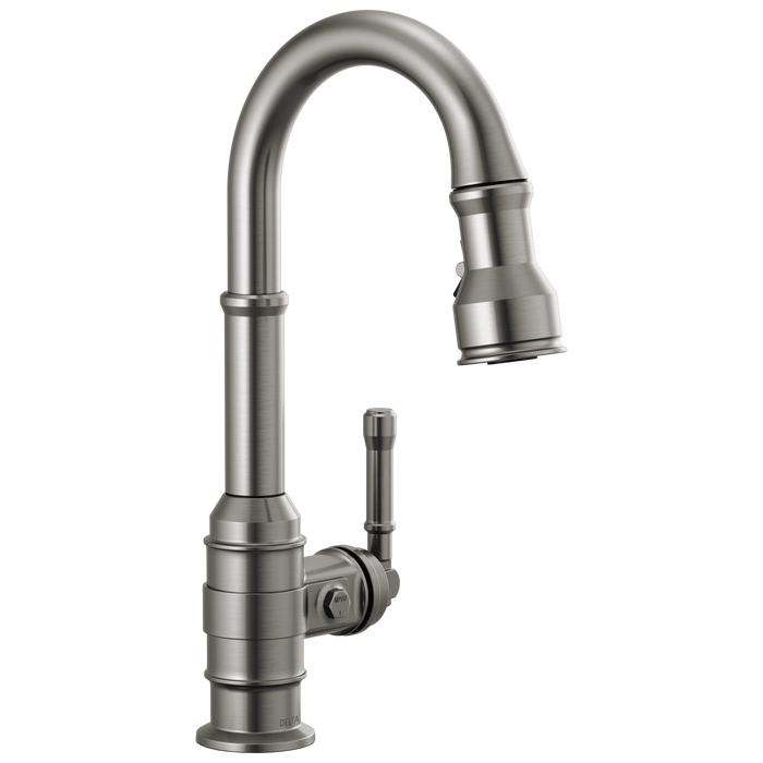 Delta Broderick 9990 Single Handle Pull-Down Bar/Prep Faucet, black stainless