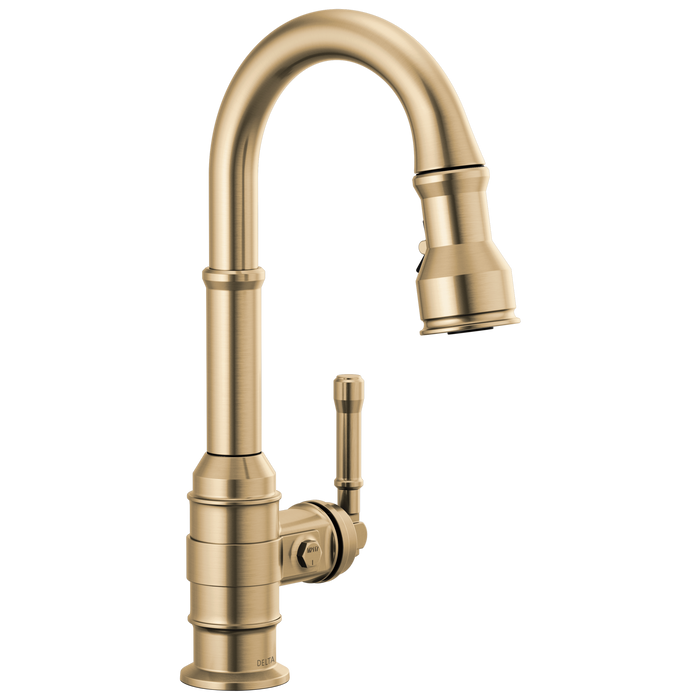 Delta Broderick 9990 Single Handle Pull-Down Bar/Prep Faucet, champagne bronze