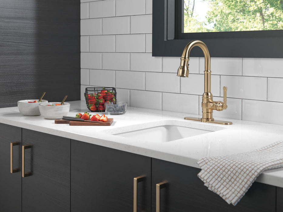 Delta Broderick 9990 Single Handle Pull-Down Bar/Prep Faucet, champagne bronze - view 3