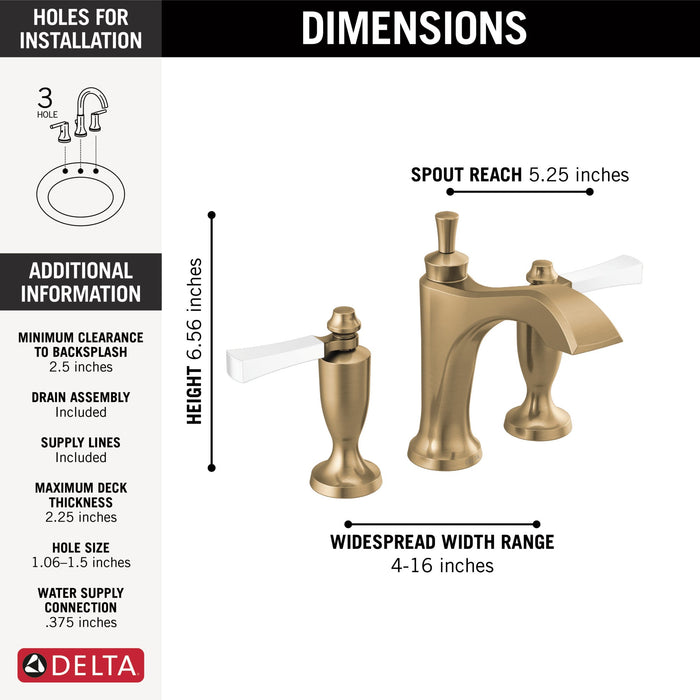 Delta Dorval 3556 Two Handle Widespread Bathroom Faucet, champagne bronze porcelain - view 4